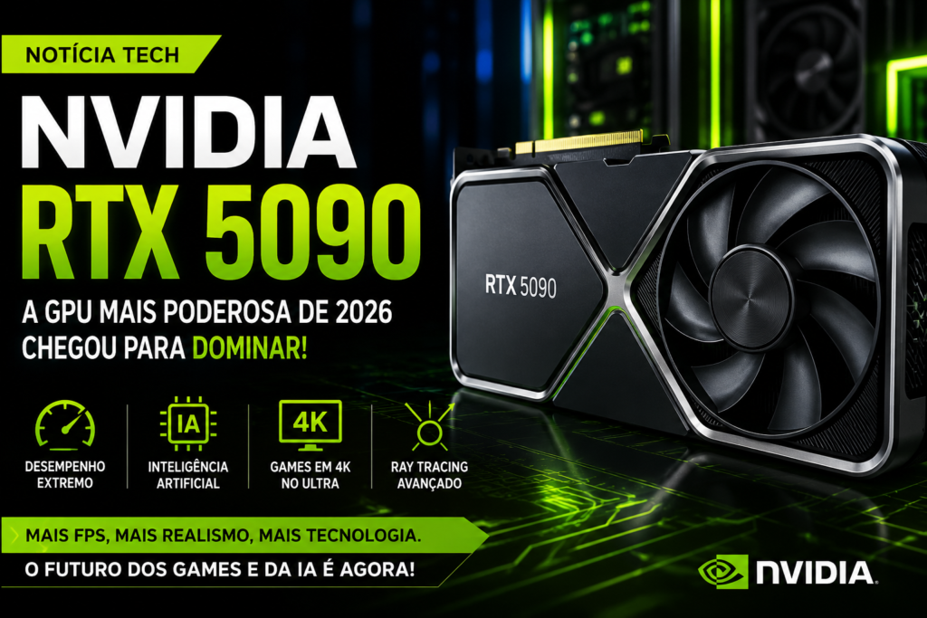Placa de vídeo NVIDIA RTX 5090 para PCs gamers em 2026