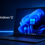 Notebook moderno com conceito futurista do Windows 12